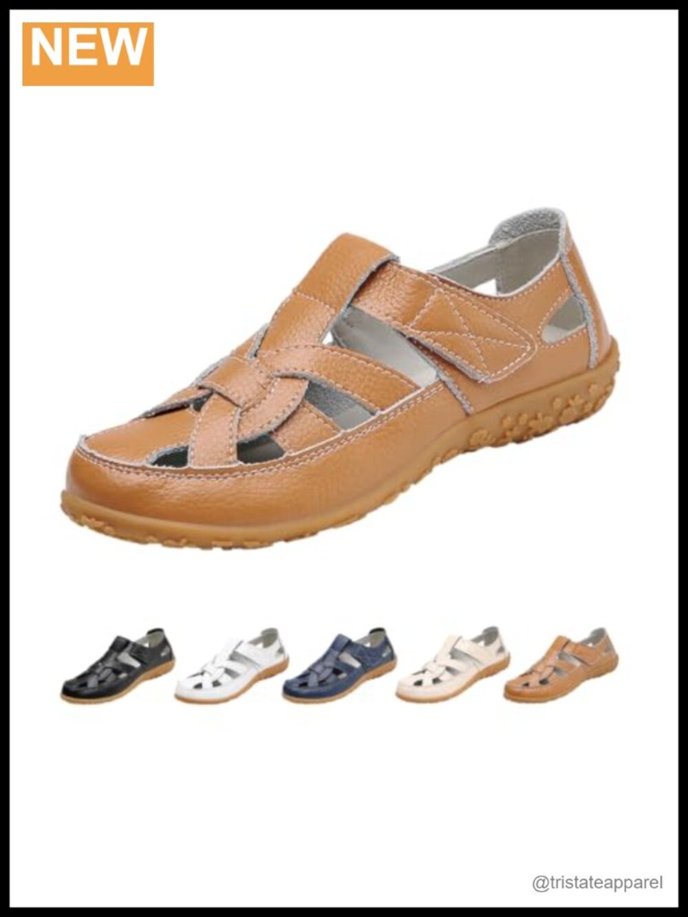 Woven Leather Closed Toe Casual Sandals Hook & Loop Comfort